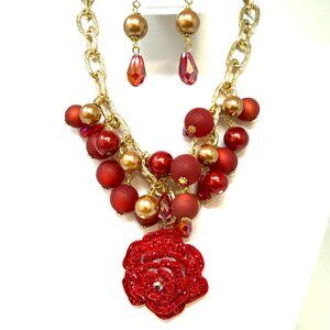🆕💖Ruby Rose Cluster Necklace Set